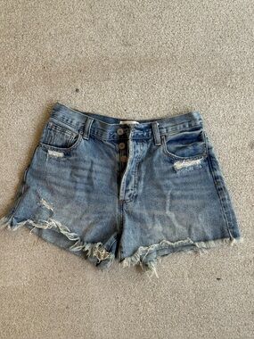 By Together Frayed Mid-Blue Distressed Denim Shorts